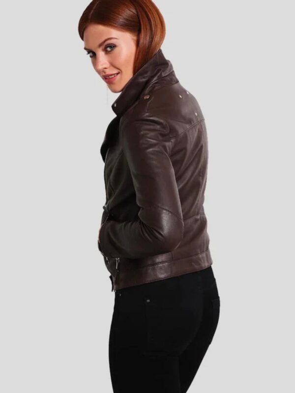 Women’s Biker Brown Slim Fit Motorcycle Jacket