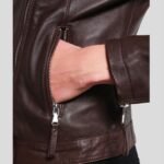 Women’s Biker Brown Slim Fit Motorcycle Jacket