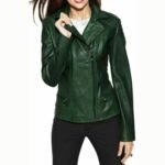 Womens Biker Green Lambskin Leather Jacket
