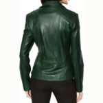 Womens Biker Green Lambskin Leather Jacket