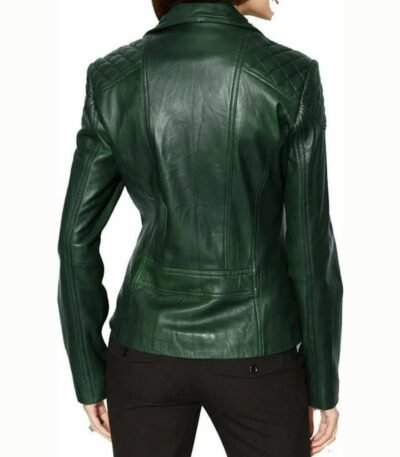 Womens Biker Green Lambskin Leather Jacket