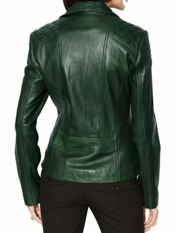 Womens Biker Green Lambskin Leather Jacket