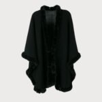 Womens Black Cashmere Rex Fur Trimmed Cape Coat