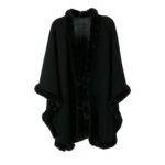 Womens Black Cashmere Rex Fur Trimmed Cape Coat