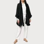 Womens Black Cashmere Rex Fur Trimmed Cape Coat