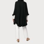 Womens Black Cashmere Rex Fur Trimmed Cape Coat