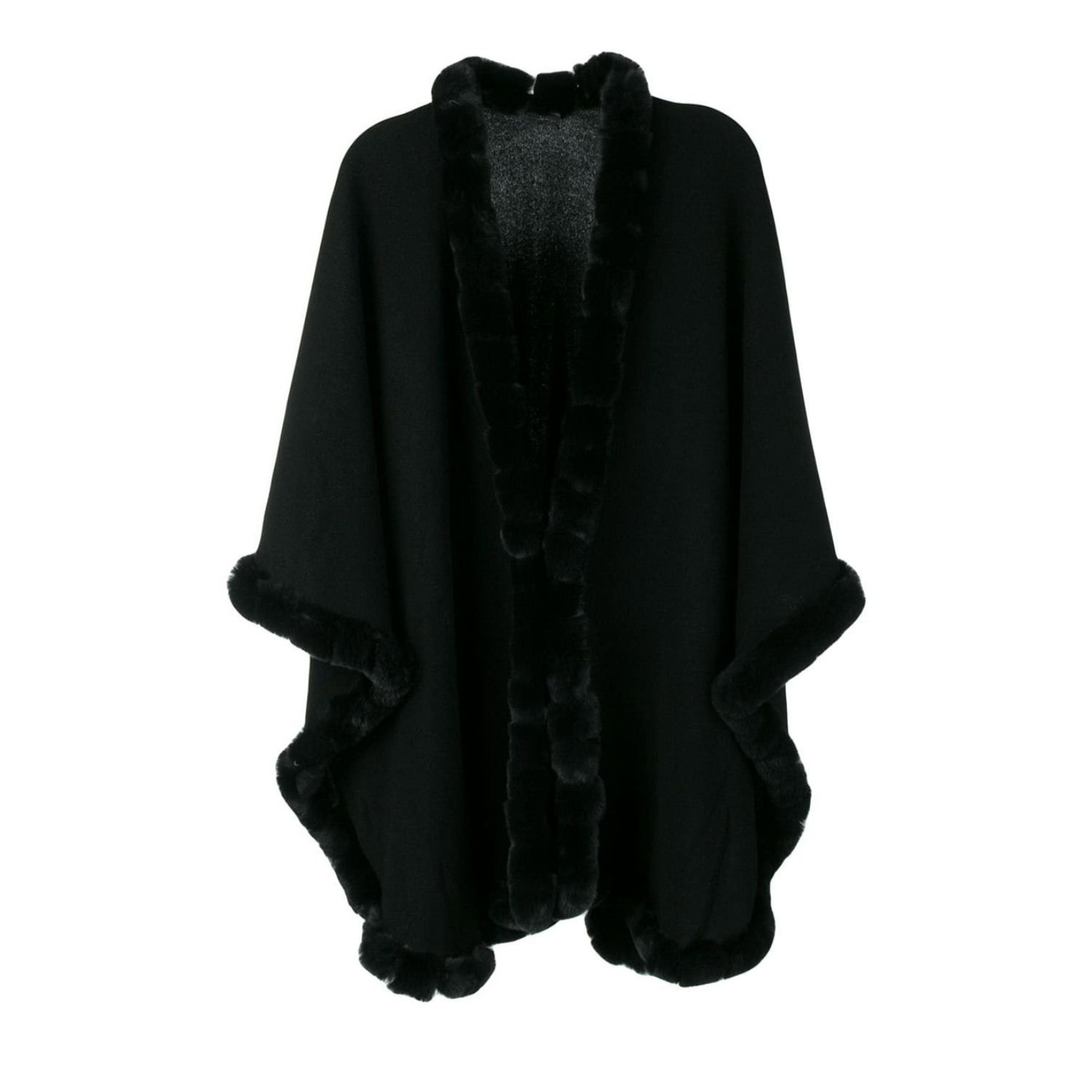 Womens Black Cashmere Rex Fur Trimmed Cape Coat Womens Black Cashmere Rex Fur Trimmed Cape Coat