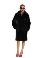 Womens Black Mink Chevron Fur Mid Length Coat