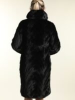 Womens Black Mink Chevron Fur Mid Length Coat