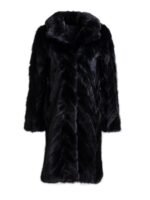 Womens Black Mink Chevron Fur Mid Length Coat