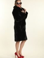 Womens Black Mink Chevron Fur Mid Length Coat