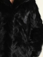 Womens Black Mink Chevron Fur Mid Length Coat