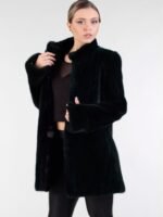 Womens Black Mink Fur Coat With Leather Belt