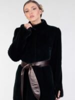 Womens Black Mink Fur Coat With Leather Belt