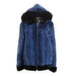 Womens Blue Hooded Mink Fur Jacket