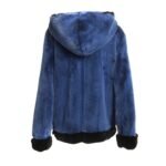 Womens Blue Hooded Mink Fur Jacket