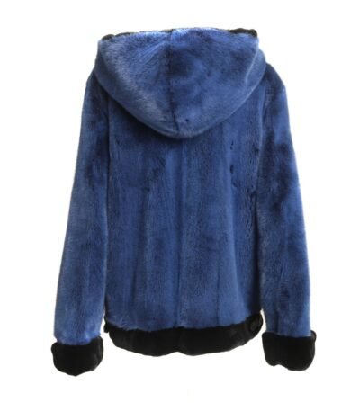 Womens Blue Hooded Mink Fur Jacket