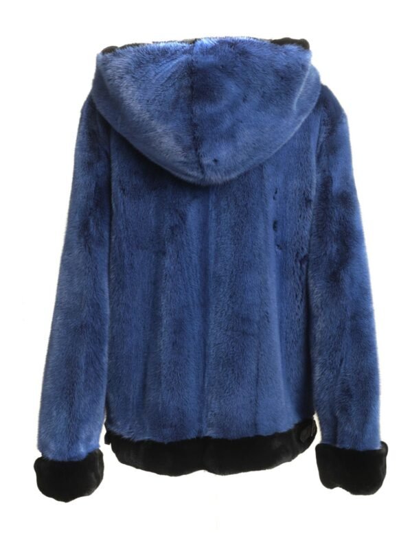 Womens Blue Hooded Mink Fur Jacket