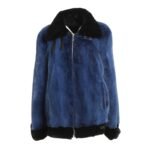 Womens Blue Hooded Mink Fur Jacket