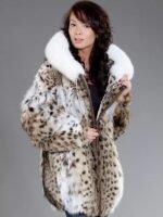 Womens Bobcat Lynx Fur Warm Coat With Hood