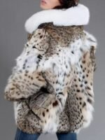 Womens Bobcat Lynx Fur Warm Coat With Hood