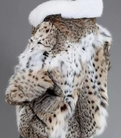 Womens Bobcat Lynx Fur Warm Coat With Hood