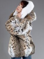 Womens Bobcat Lynx Fur Warm Coat With Hood
