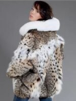 Womens Bobcat Lynx Fur Warm Coat With Hood