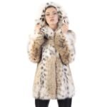 Womens Bobcat Lynx and Sable Fur Hooded Coat