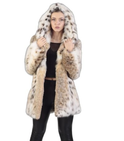 Womens Bobcat Lynx and Sable Fur Hooded Coat