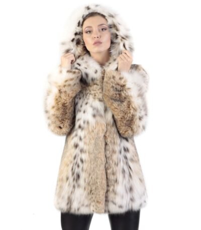 Womens Bobcat Lynx and Sable Fur Hooded Coat