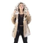 Womens Bobcat Lynx and Sable Fur Hooded Coat