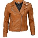 Womens Brown Quilted Leather Jacket