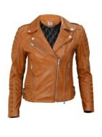 Womens Brown Quilted Leather Jacket