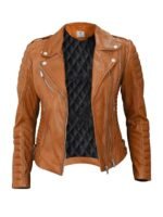 Womens Brown Quilted Leather Jacket