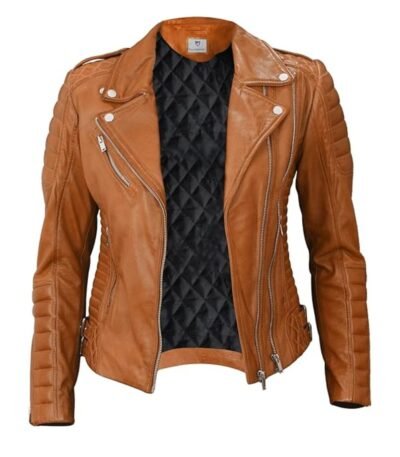 Womens Brown Quilted Leather Jacket