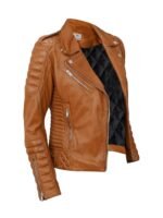 Womens Brown Quilted Leather Jacket