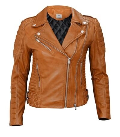 Womens Brown Quilted Leather Jacket