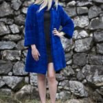 Womens Dark Blue Mink Fur Mid Length Coat