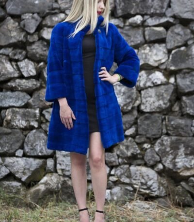 Womens Dark Blue Mink Fur Mid Length Coat