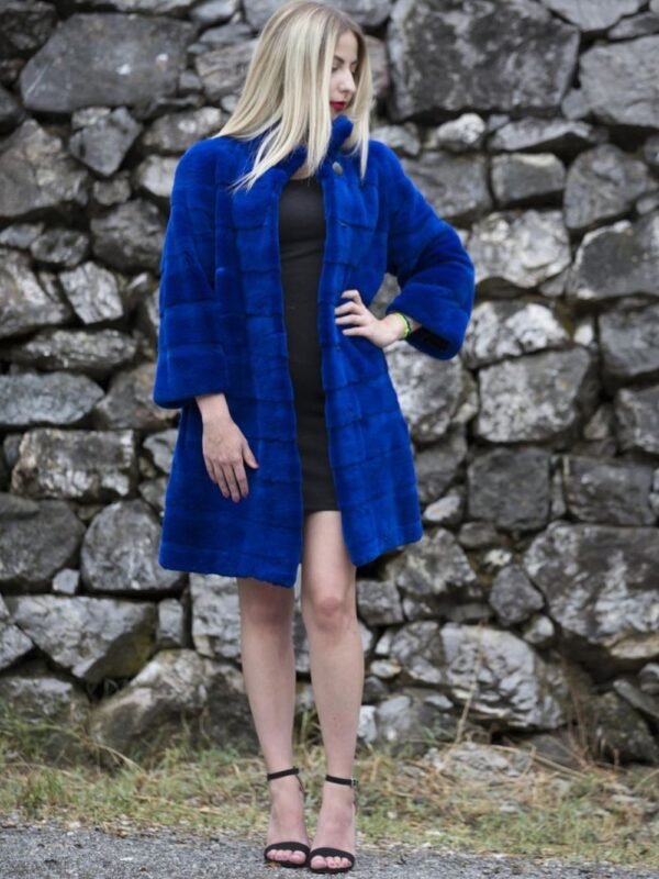 Womens Dark Blue Mink Fur Mid Length Coat