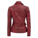 Women’s Distressed Burgundy Biker Front Zipper Closure Jacket