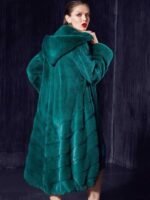 Womens Green Hooded Mink Fur Long Coat