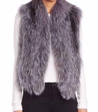 Womens Grey Fox Fur Soft Warm Vest