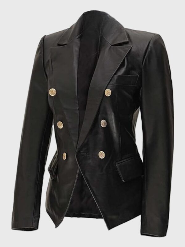 Women’s Kate Black Double-Breasted Sheepskin Leather Coat