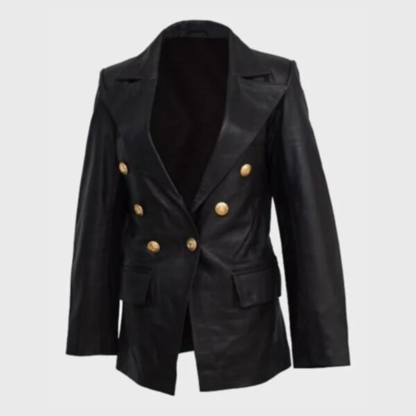 Women’s Kate Black Double-Breasted Sheepskin Leather Coat
