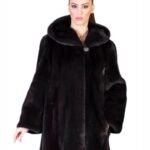 Womens Mid Length Black Mink Fur Coat