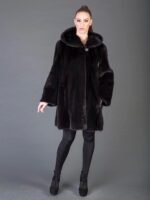 Womens Mid Length Black Mink Fur Coat