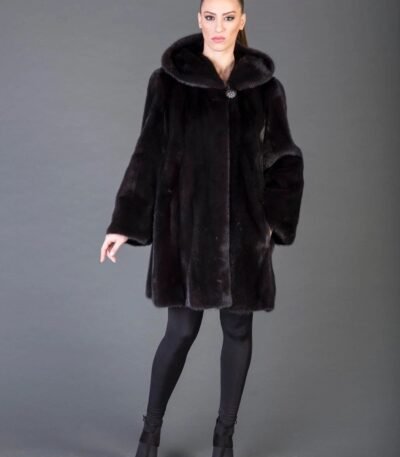 Womens Mid Length Black Mink Fur Coat