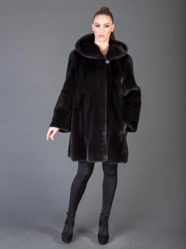 Womens Mid Length Black Mink Fur Coat